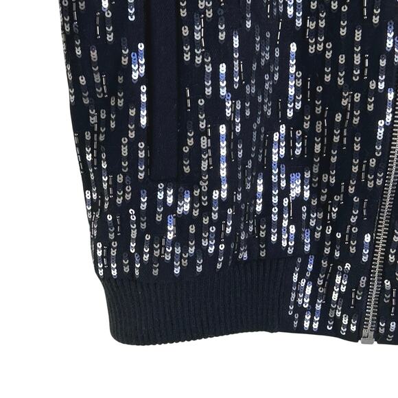 Zara Sequin Bomber Jacket Full Zip Black Denim - Picture 8 of 16